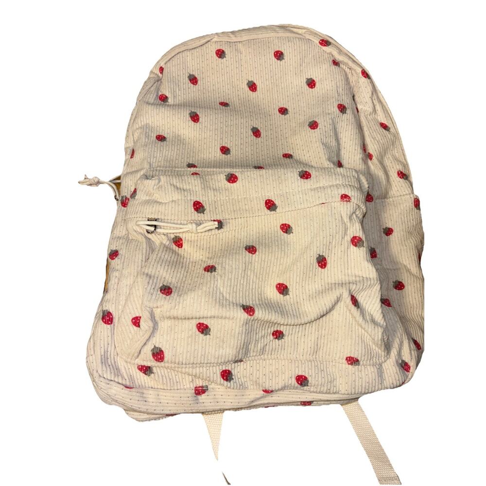 Strawberry Corduroy Back Pack Front Zipped Pocket Side Lined New